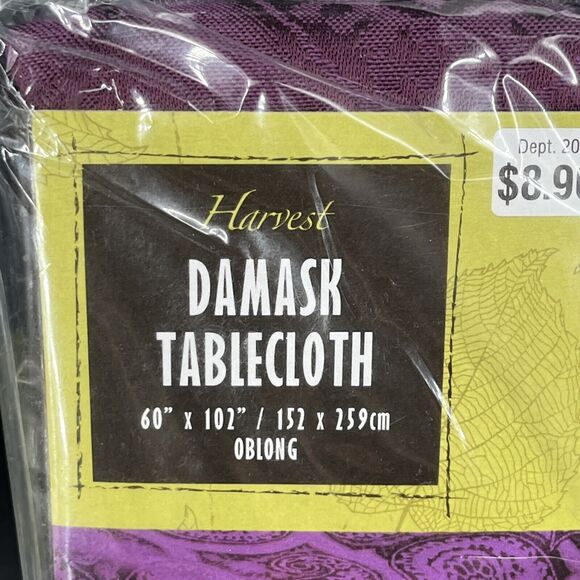 Harvest Paisley Damask Tablecloth 60 x 102" Oblong Vintage Wal-mart Plum Purple - Picture 2 of 10